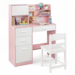 CASART Kids Desk &Chair Set Wooden Study Table w/Hutch Writing Desk Chair Set in Pink - thumbnail 3