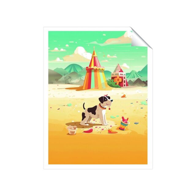 "Warren Reed - Designer Doggy On A Beach Holiday Unframed Art Print - Size: W24"" x H36""" - image 1