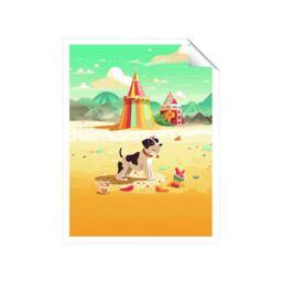 "Warren Reed - Designer Doggy On A Beach Holiday Unframed Art Print - Size: W24"" x H36""" - thumbnail 1