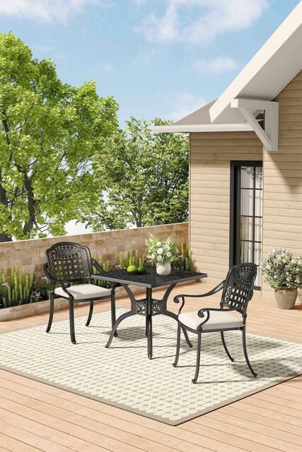 Living and Home 2-Seater Cast Aluminum Outdoor Garden Bistro Table Set in Black - image 1
