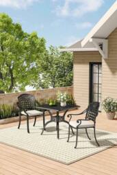 Living and Home 2-Seater Cast Aluminum Outdoor Garden Bistro Table Set in Black - thumbnail 1