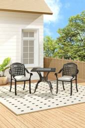 Living and Home 2-Seater Cast Aluminum Outdoor Garden Bistro Table Set in Black - thumbnail 2