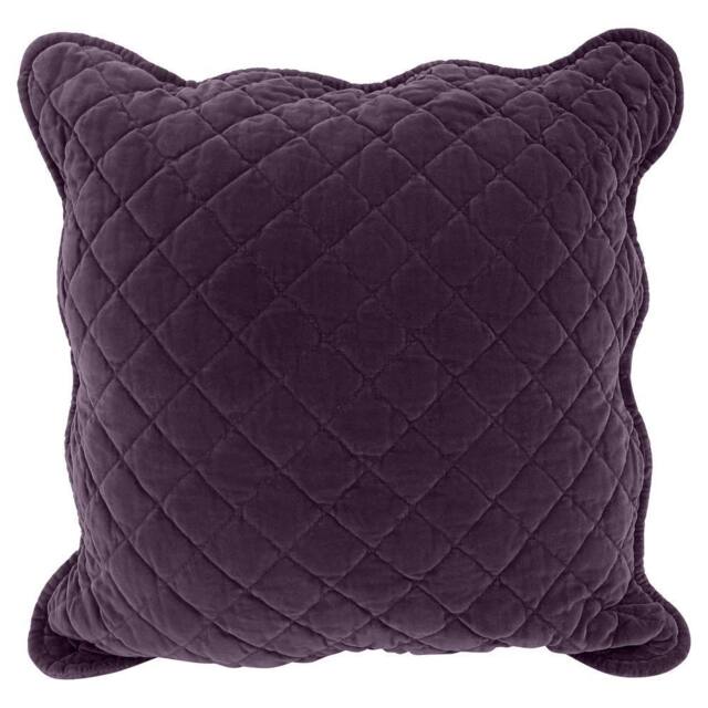 Intimates Quilted Design Luxury Cushion in Cotton Velvet with Zip Closure in Aubergine - Size: 43 cm x 43 cm