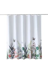 Neel Blue Wildflower Themed Shower Curtain with Hooks, Water Resistant Bathroom Curtains in White - Size: 180 cm width x 200 cm drop - thumbnail 1