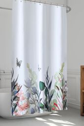 Neel Blue Wildflower Themed Shower Curtain with Hooks, Water Resistant Bathroom Curtains in White - Size: 180 cm width x 200 cm drop - thumbnail 6