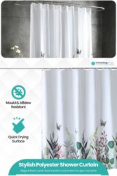 Neel Blue Wildflower Themed Shower Curtain with Hooks, Water Resistant Bathroom Curtains in White - Size: 180 cm width x 200 cm drop - thumbnail 3
