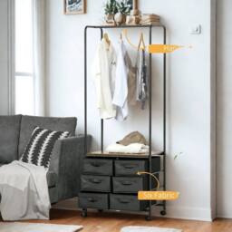FURNOS Open Wardrobe Clothes Rail With Storage Drawers on Wheels in Brown - thumbnail 2