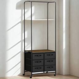 FURNOS Open Wardrobe Clothes Rail With Storage Drawers on Wheels in Brown - thumbnail 3