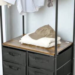 FURNOS Open Wardrobe Clothes Rail With Storage Drawers on Wheels in Brown - thumbnail 5