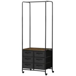 FURNOS Open Wardrobe Clothes Rail With Storage Drawers on Wheels in Brown - thumbnail 7