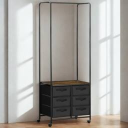 FURNOS Open Wardrobe Clothes Rail With Storage Drawers on Wheels in Brown - thumbnail 1