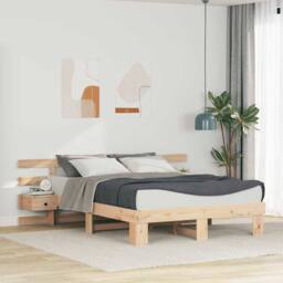 Berkfield Home with Drawer Brown 160 x 200 cm Solid pine wood in Beige - thumbnail 2