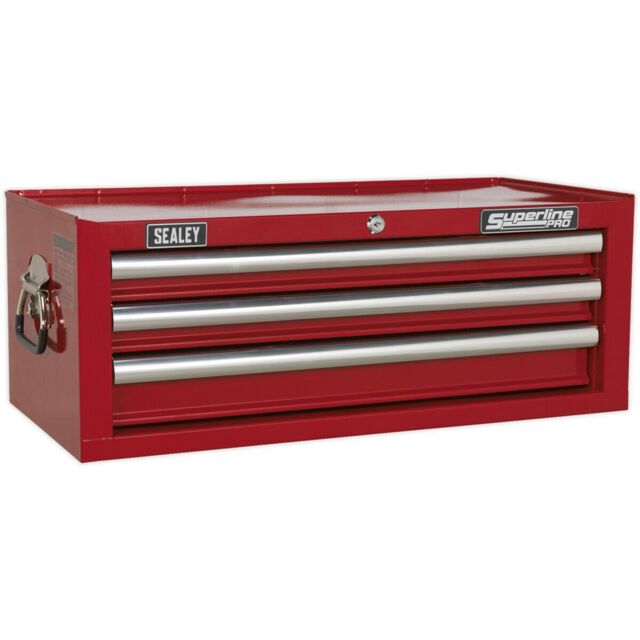 Loops 670 x 320 x 255mm RED 3 Drawer MID-BOX Tool Chest Lockable Storage Unit Cabinet - image 1