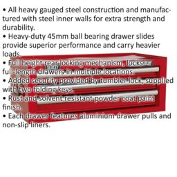 Loops 670 x 320 x 255mm RED 3 Drawer MID-BOX Tool Chest Lockable Storage Unit Cabinet - thumbnail 2