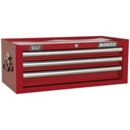 Loops 670 x 320 x 255mm RED 3 Drawer MID-BOX Tool Chest Lockable Storage Unit Cabinet