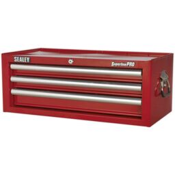 Loops 670 x 320 x 255mm RED 3 Drawer MID-BOX Tool Chest Lockable Storage Unit Cabinet - thumbnail 3