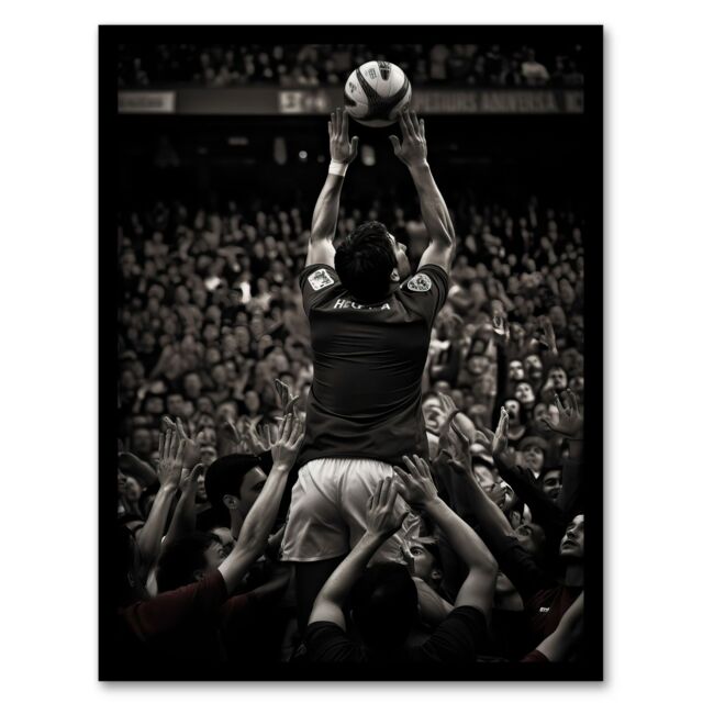 Artery8 Wall Art Print Rugby Lineout Catch Action Photo Black White Sport Artwork Art Framed - Size: A4 - image 1