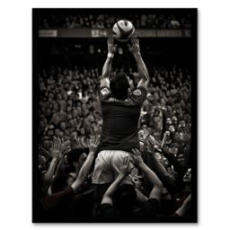 Artery8 Wall Art Print Rugby Lineout Catch Action Photo Black White Sport Artwork Art Framed - Size: A4 - thumbnail 1