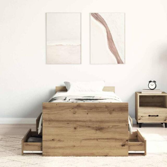 Berkfield Home Full Bed Frame Frame Artisan Oak 90x190 cm Single Wood in Brown - image 1