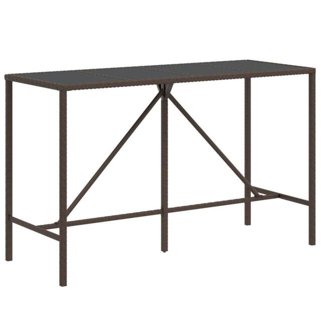 Berkfield Home Bar Table with Glass Top Brown 180x70x110 cm Poly Rattan - Size: 180 x 70 x 110 cm - image 1