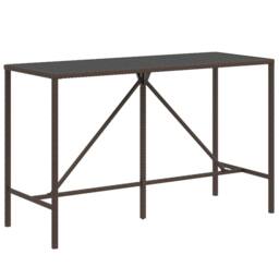 Berkfield Home Bar Table with Glass Top Brown 180x70x110 cm Poly Rattan - Size: 180 x 70 x 110 cm - thumbnail 1