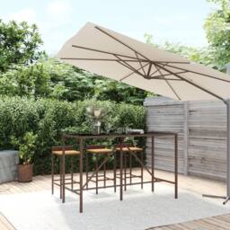 Berkfield Home Bar Table with Glass Top Brown 180x70x110 cm Poly Rattan - Size: 180 x 70 x 110 cm - thumbnail 2