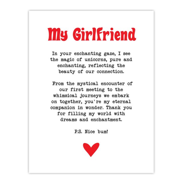 "Artery8 Love Poem Unicorn Magic Girlfriend Romance Poetry Wall Art Print in White - Size: W18"" x H24""" - image 1