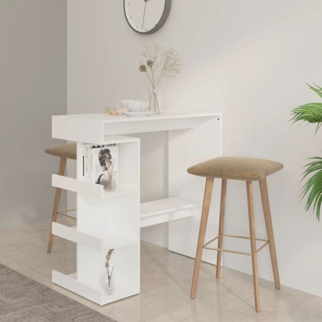 Berkfield Home Bar Table with Storage Rack White 100x50x101.5 cm Engineered Wood - image 1