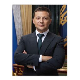"Artery8 Ukraine President Volodymyr Zelensky Official Portrait Wall Art Print in Dark Blue - Size: W24"" x H32""" - thumbnail 1