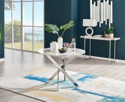FurnitureboxUK Novara 100cm Round 4-Seater Dining Table With Silver Chrome Legs in Off-White - thumbnail 1
