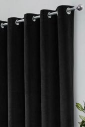 Enhanced Living Velvet, Supersoft, 100% Blackout, Thermal Pair of Curtains with Eyelet Top - Black - Size: 117 cm width x 137 cm drop - thumbnail 2