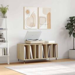 Berkfield Home Record Cabinet Sonoma Oak 100x38x48 cm Engineered Wood in Light Oak - Size: 100 x 38 x 48 cm - thumbnail 2