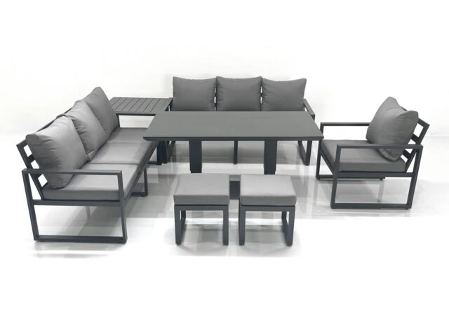 Fimous Outdoor Garden Furniture Set Aluminium Lounge Sofa Adjustable Rising Lifting Dining Table Sets with 2 Small Footstools Side Table Dark Grey - image 1