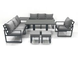 Fimous Outdoor Garden Furniture Set Aluminium Lounge Sofa Adjustable Rising Lifting Dining Table Sets with 2 Small Footstools Side Table Dark Grey - thumbnail 1