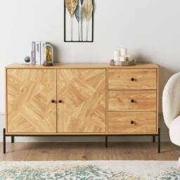 Wyld and Coco Sideboard - Light Wood with Black Metal Base in Brown