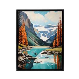 "Artery8 Lake Louise Banff in Autumn Canada Framed Canvas Wall Art Print in Blue - Size: W12"" x H16""" - thumbnail 1