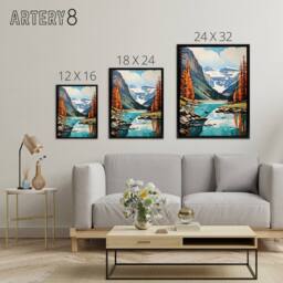 "Artery8 Lake Louise Banff in Autumn Canada Framed Canvas Wall Art Print in Blue - Size: W12"" x H16""" - thumbnail 4