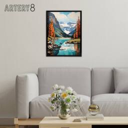 "Artery8 Lake Louise Banff in Autumn Canada Framed Canvas Wall Art Print in Blue - Size: W12"" x H16""" - thumbnail 3