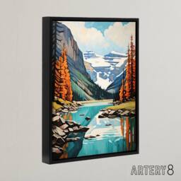 "Artery8 Lake Louise Banff in Autumn Canada Framed Canvas Wall Art Print in Blue - Size: W12"" x H16""" - thumbnail 2