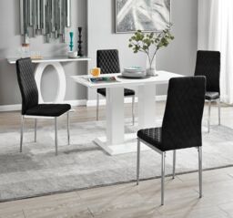 FurnitureboxUK Imperia 4 Seater Modern White High Gloss Rectangular Dining Table & 4 Milan Velvet Chairs in Black