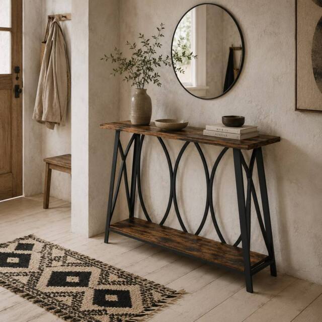 Wyld Haus Raneve Rustic Brown 2 Tier Industrial Console Table 120 x 30 x 80 cm - image 1