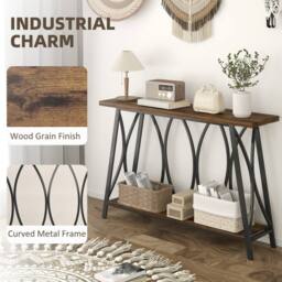 Wyld Haus Raneve Rustic Brown 2 Tier Industrial Console Table 120 x 30 x 80 cm - thumbnail 6