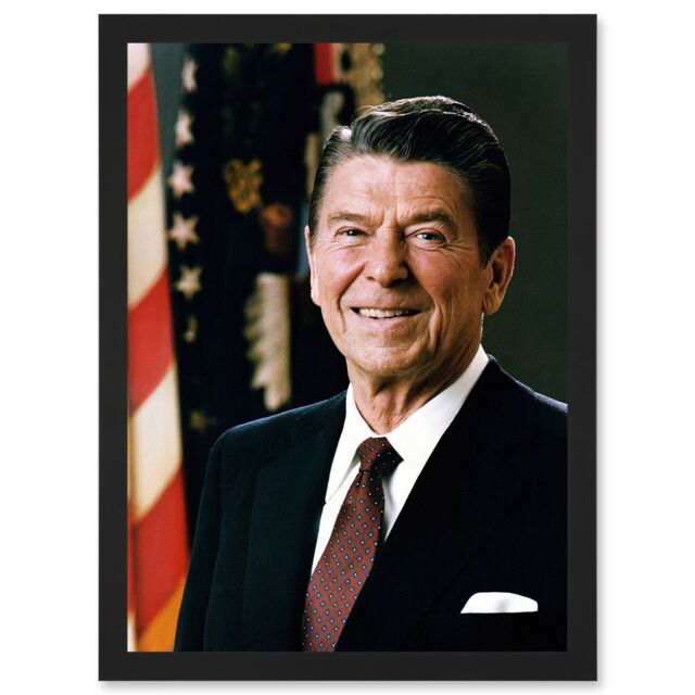 Artery8 Official Portrait US President Ronald Reagan Photo Artwork Framed Wall Art Print A4 in Black - image 1