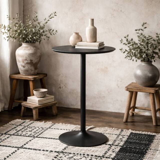 Wyld Haus Aars Tall Round Bar Table Black Marble Effect Top Trumpet Steel Base - image 1
