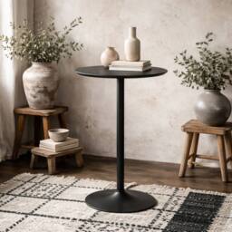 Wyld Haus Aars Tall Round Bar Table Black Marble Effect Top Trumpet Steel Base