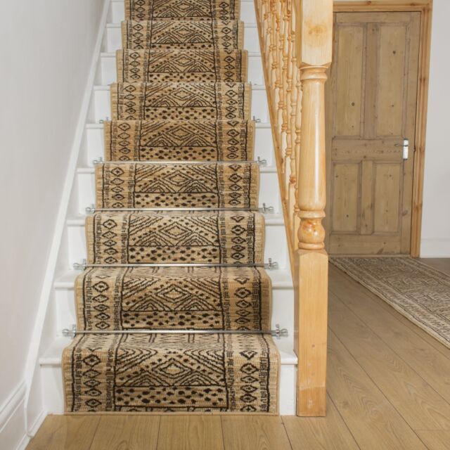 runrug Stair Runner Carpet for Staircases - Soft & Comfy, 9mm - 'Afrikans' in Light Beige - Size: 70 cm x 690 cm - image 1