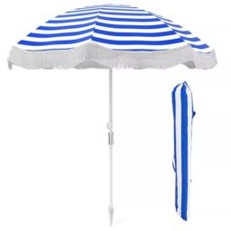 Costway 180cm Outdoor Fringe Patio Umbrella Portable Sunshade Umbrella w/Bag in Blue - thumbnail 1