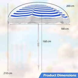 Costway 180cm Outdoor Fringe Patio Umbrella Portable Sunshade Umbrella w/Bag in Blue - thumbnail 2