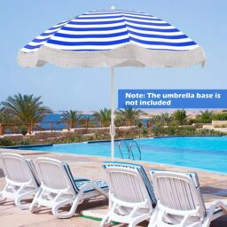 Costway 180cm Outdoor Fringe Patio Umbrella Portable Sunshade Umbrella w/Bag in Blue - thumbnail 5