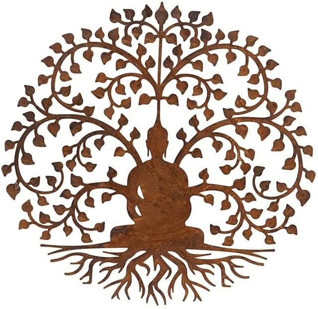 Inspirational Gifting Bodhi Buddha Garden Screen Wall Art Plaque 60cm Diameter in Brown - image 1